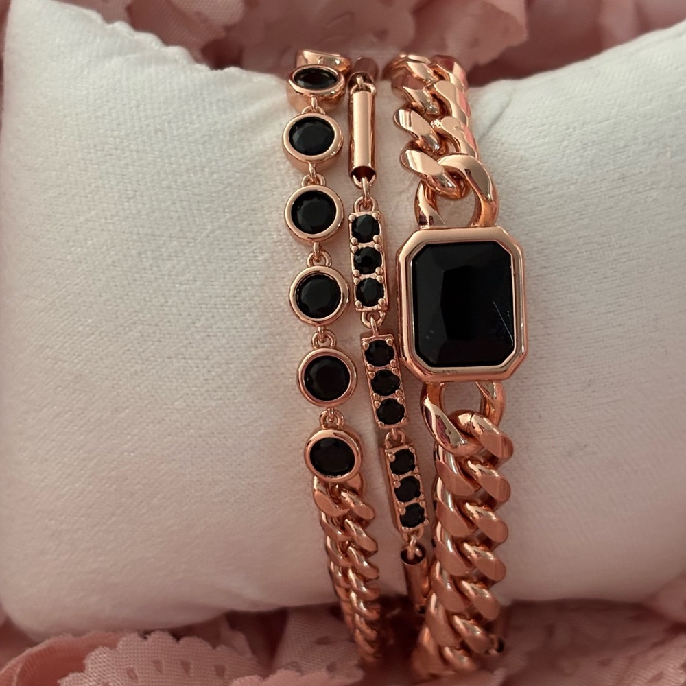 Gold and Black Bracelet Set with Stone Embellishments